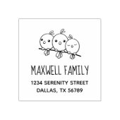 3 Niedliche Cartoon-Vogelfamilienadresse Gummistempel (Prägung)