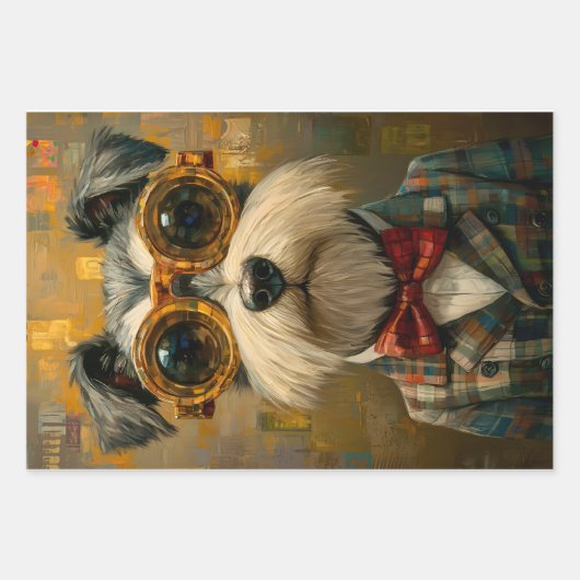 3 Niedliche Funny Dressed Schnauzer Hunde WPA2 Dec Geschenkpapier Set (Vorderseite 2)