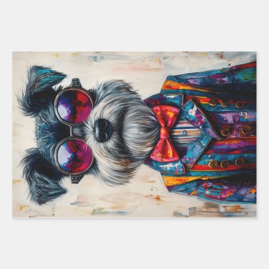 3 Niedliche Funny Dressed Schnauzer Hunde WPA2 Dec Geschenkpapier Set (Vorderseite)