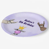 3 Niedliche Lama Faces Cartoon Illustration Geburt Pappteller (Schrägansicht)