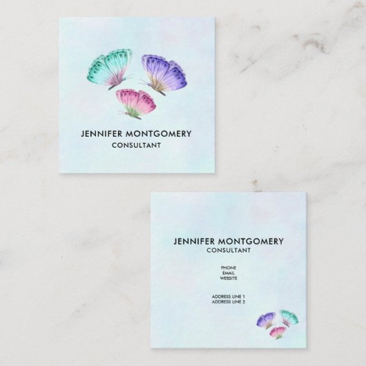 3 Niedliche Pastelfarben Wasserfarbenfrohe Schmett Quadratische Visitenkarte (Vorne/Hinten)