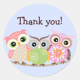 3 Niedliche und farbenfrohe Owls Danke Stickers