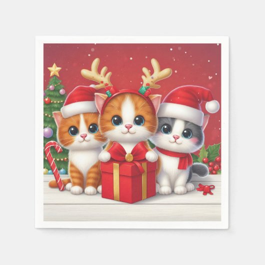 3 Niedliche Weihnachtskatzendarstellung Serviette (Vorderseite)