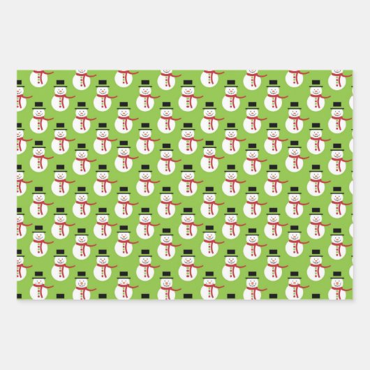 3 Niedlicher Schneemann und Weihnachts-Wrapping Pa Geschenkpapier Set (Vorderseite)