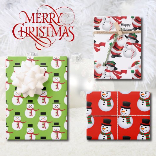 3 Niedlicher Schneemann und Weihnachts-Wrapping Pa Geschenkpapier Set