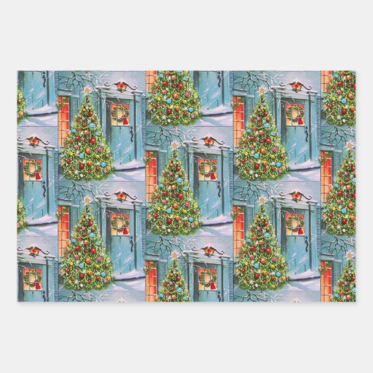 3 Nostalgische Weihnachtskarten Geschenkpapier Set (Vorderseite 2)