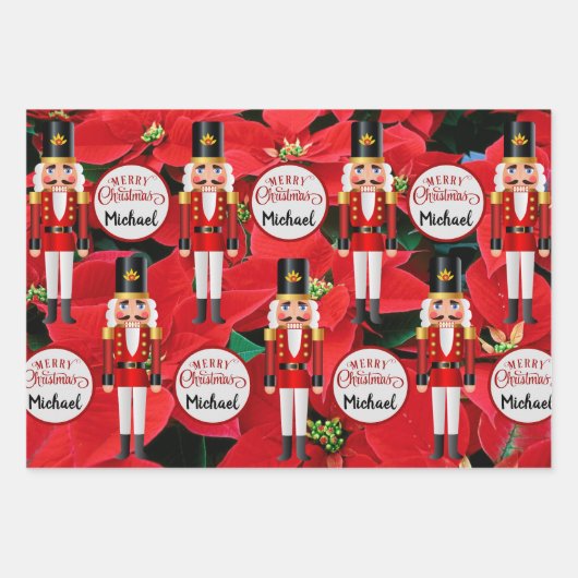 3 Nutcracker Name des Empfängers Weihnachten hinzu Geschenkpapier Set (Vorderseite 3)