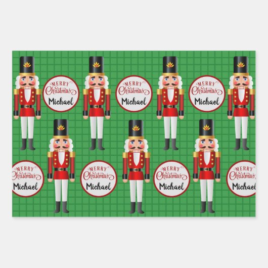 3 Nutcracker Name des Empfängers Weihnachten hinzu Geschenkpapier Set (Vorderseite 2)