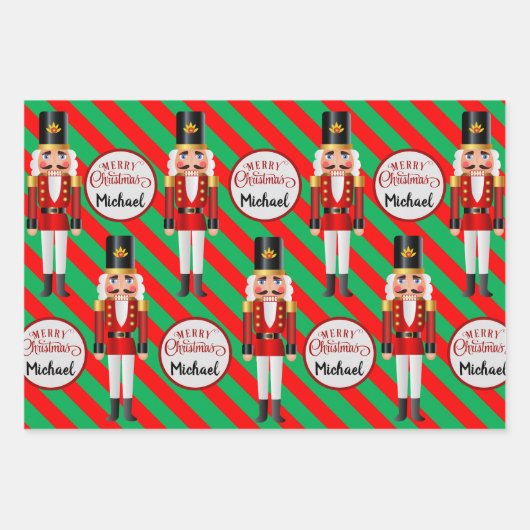 3 Nutcracker Name des Empfängers Weihnachten hinzu Geschenkpapier Set (Vorderseite)