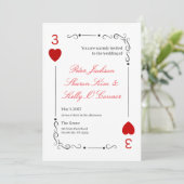 3 of Hearts Throuple Wedding Invitation Einladung (Stehend Vorderseite)