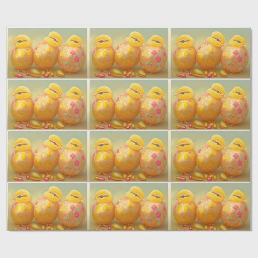 3 Osterhähnchen in der Eiersammlung Geschenkpapier (Flach)