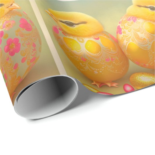 3 Osterhähnchen in der Eiersammlung Geschenkpapier (Rolleneckpunkt)