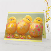 3 Osterhähnchen in der Eiersammlung Karte (Gelbe Blume)