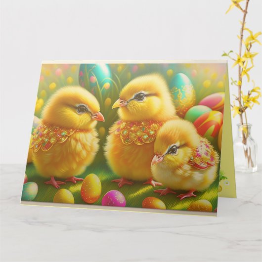 3 Osterhühnerkollektion Karte (Gelbe Blume)