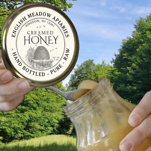 3 OZ CREAMED Honey Label Hand Flasche Roh Skep Runder Aufkleber
