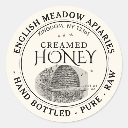3 OZ CREAMED Honey Label Hand Flaschen Roh Runder Aufkleber (Vorderseite)