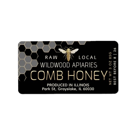 3 oz Honey Jar Label Queen Bee Comb Honey Adressaufkleber (Vorne)