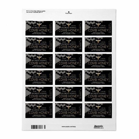 3 oz Honey Jar Label Queen Bee Comb Honey Adressaufkleber (Vorne)