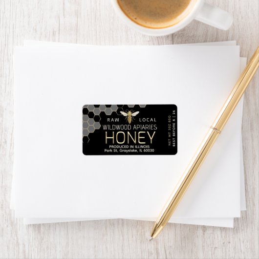 3 oz Honey Jar Label Queen Bee Honeycomb Adressaufkleber (Insitu)