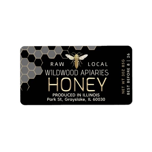 3 oz Honey Jar Label Queen Bee Honeycomb Adressaufkleber (Vorne)