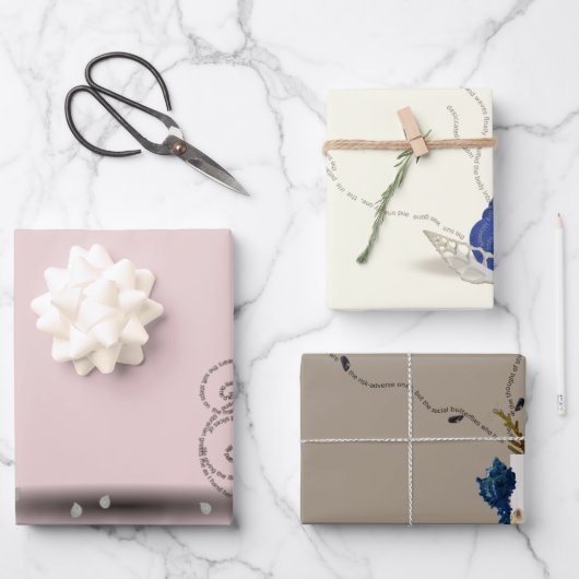 3 Ozeangedicht Blau Rosa Küstenthema Weihnachten Geschenkpapier Set (Vorderseite)