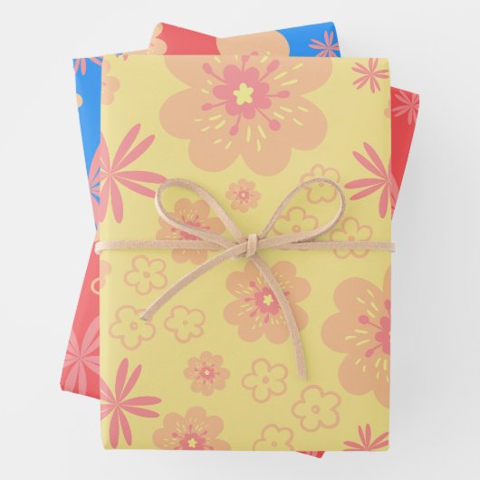 3 Pack farbiges Retro-Muster Geschenkpapier Set (Beispiel)