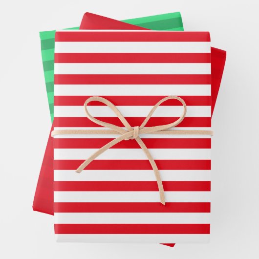 3 Pack Grün, Rot und Weiß Streifen Weihnachten Geschenkpapier Set (Beispiel)