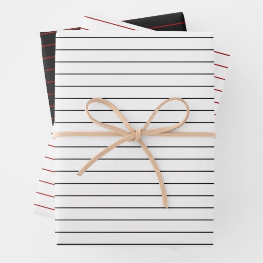 3 Pack: Weiße, schwarze und rote Streifen Weihnach Geschenkpapier Set (Beispiel)