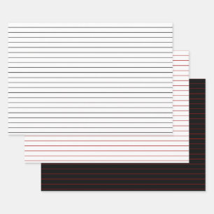 3 Pack: Weiße, schwarze und rote Streifen Weihnach Geschenkpapier Set