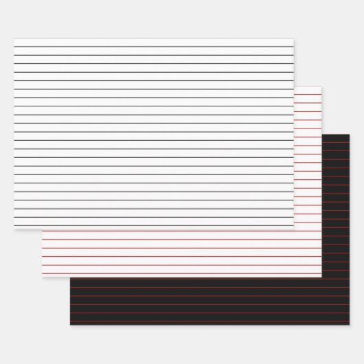 3 Pack: Weiße, schwarze und rote Streifen Weihnach Geschenkpapier Set (Set)