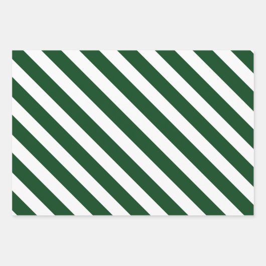 3 Packung: Dunkelgrüne und weiße Streifen Weihnach Geschenkpapier Set (Vorderseite 3)