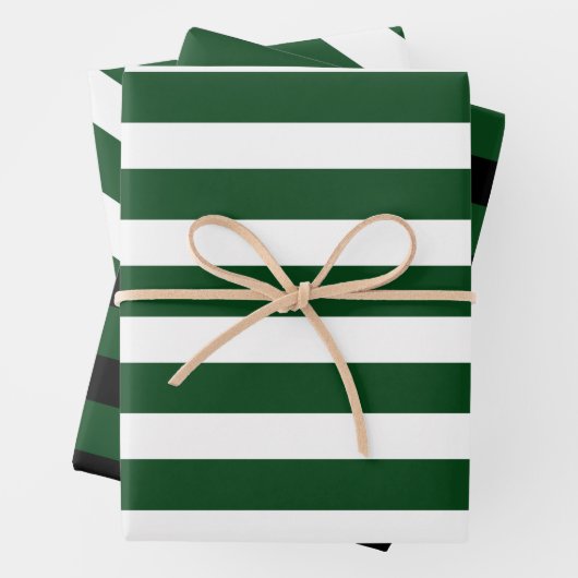 3 Packung: Dunkelgrüne und weiße Streifen Weihnach Geschenkpapier Set (Beispiel)