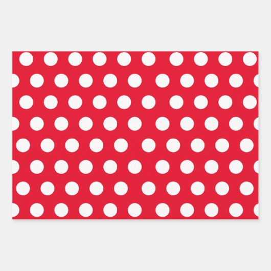 3 Packung: Polka Punkte auf Weiß & Schwarz & Rot Geschenkpapier Set (Vorderseite)
