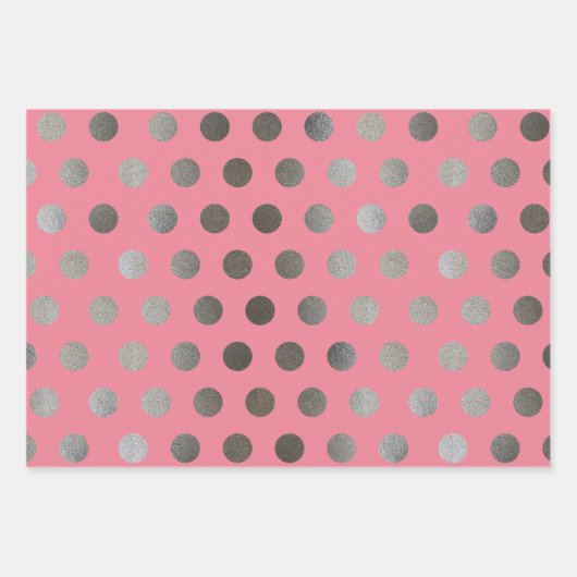3 Packung: Silver Glitzer Dots Black, Pink & Gray Geschenkpapier Set (Vorderseite 2)