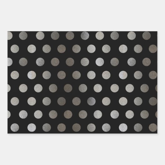 3 Packung: Silver Glitzer Dots Black, Pink & Gray Geschenkpapier Set (Vorderseite)