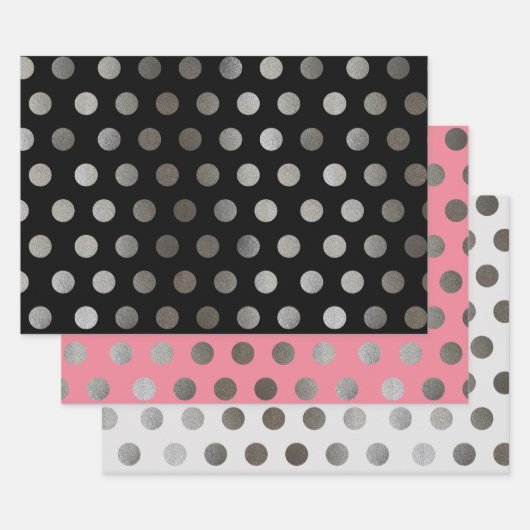 3 Packung: Silver Glitzer Dots Black, Pink & Gray Geschenkpapier Set (Set)