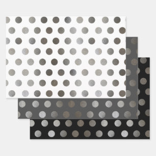 3 Packung: Silver Glitzer Dots Schwarz, Weiß und  Geschenkpapier Set