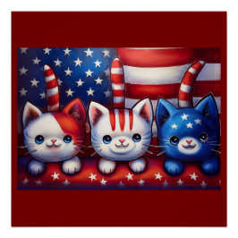 3 patriotische Kätzchen in einer Szene mit amerika Poster