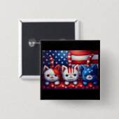 3 patriotische Kätzchen mit amerikanischer Flagge Button (Vorne & Hinten)