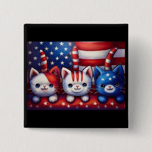 3 patriotische Kätzchen mit amerikanischer Flagge Button (Vorderseite)