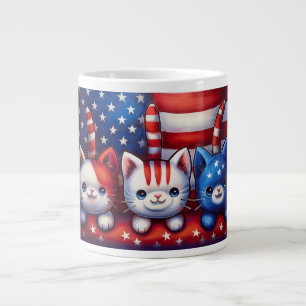 3 patriotische Kätzchen mit amerikanischer Flagge Jumbo-Tasse