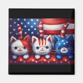 3 patriotische Kätzchen mit amerikanischer Flagge Magnet