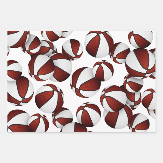 3 pc koordinierendes Maroteam färbt Basketball Geschenkpapier Set (Vorderseite)