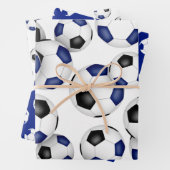 3 pc koordiniert blaue Mannschaftsfarben Fußballbä Geschenkpapier Set (Beispiel)