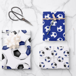 3 pc koordiniert blaue Mannschaftsfarben Fußballbä Geschenkpapier Set