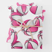 3 pc koordiniert rosa Mannschaftsfarben Basketball Geschenkpapier Set (Beispiel)