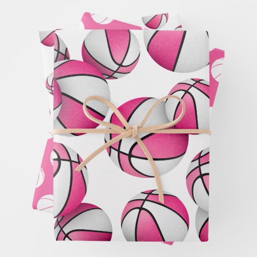 3 pc koordiniert rosa Mannschaftsfarben Basketball Geschenkpapier Set (Beispiel)