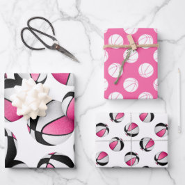 3 pc koordiniert rosa schwarze Körbchen Geschenkpapier Set