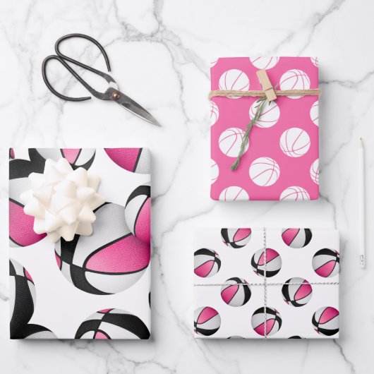 3 pc koordiniert rosa schwarze Körbchen Geschenkpapier Set (Vorderseite)