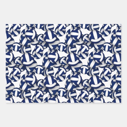 3 pc Volleyballmuster zur Koordinierung von blau w Geschenkpapier Set (Vorderseite)